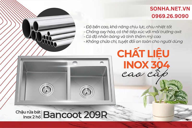 4 ưu điểm chậu rửa inox Bancoot 209R l&agrave;m từ inox 304