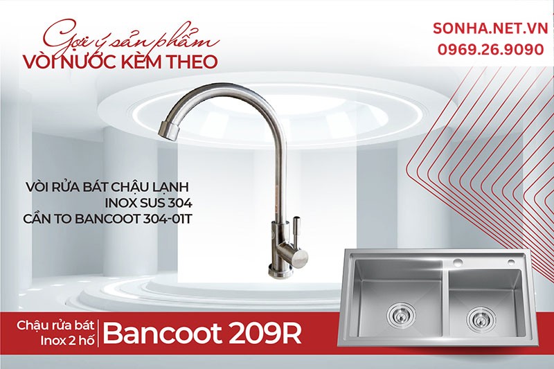 Cặp đ&ocirc;i chậu Bancoot 209R v&agrave; v&ograve;i Bancoot 304-01T biến ho&aacute; căn bếp Việt