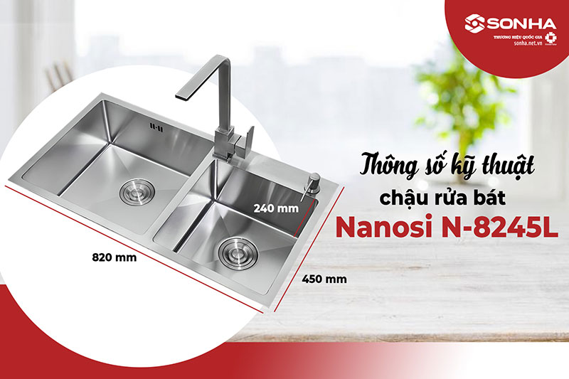 Th&ocirc;ng số k&iacute;ch thước bồn rửa ch&eacute;n Nanosi N-8245L