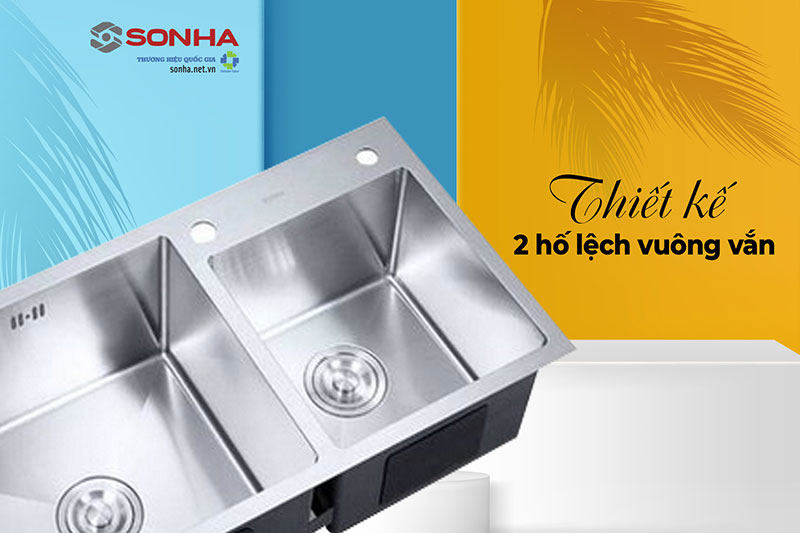 Chậu Nanosi Ns-7843L thiết kế 2 hố lệch vu&ocirc;ng vắn