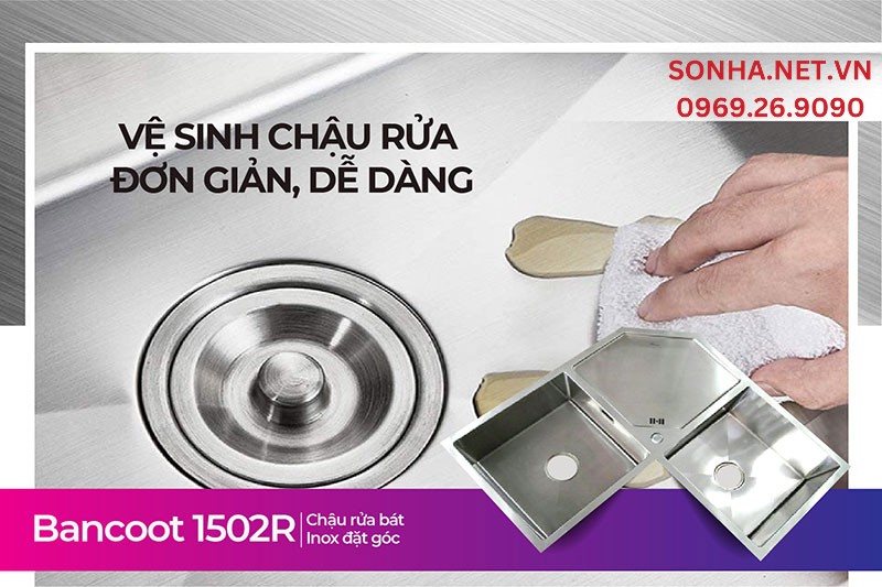 Chậu rửa b&aacute;t inox 304 Bancoot 1502R dễ vệ sinh