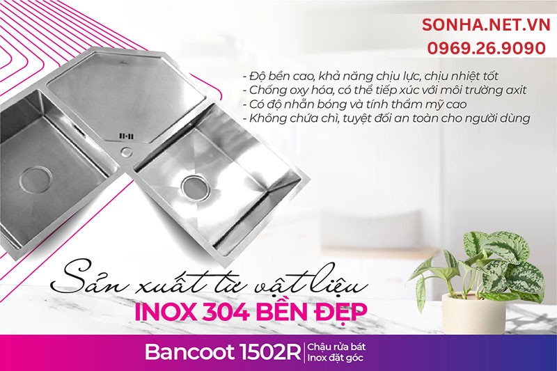 Bồn rửa b&aacute;t Bancoot 1502R bền đẹp do l&agrave;m từ inox 304