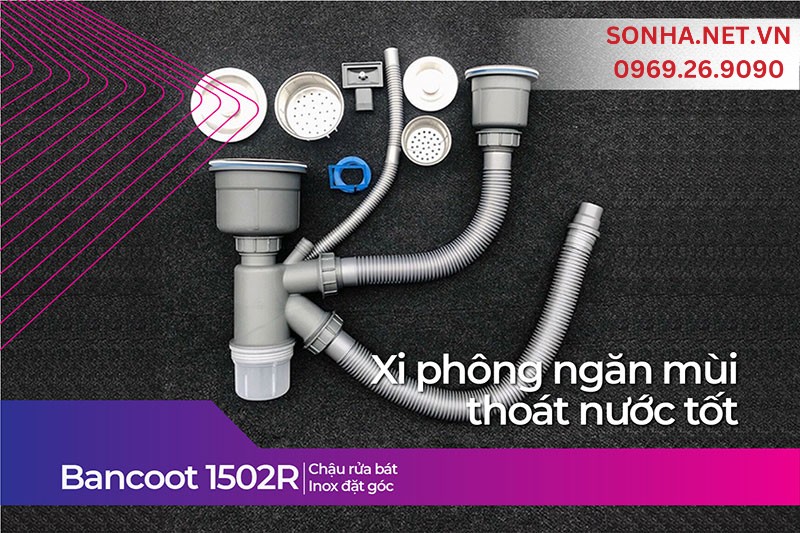 Xi ph&ocirc;ng chậu Bancoot 1502R ngăn m&ugrave;i, tho&aacute;t nước cực tốt