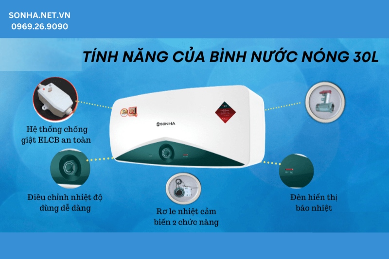T&iacute;nh năng của b&igrave;nh n&oacute;ng lạnh ngang 30L