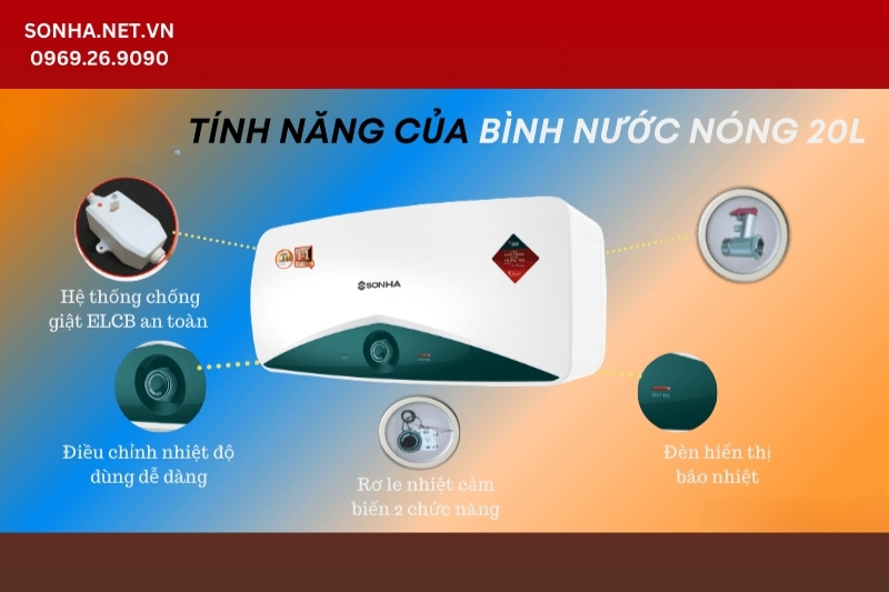 T&iacute;nh năng của b&igrave;nh n&oacute;ng lạnh ngang 20L