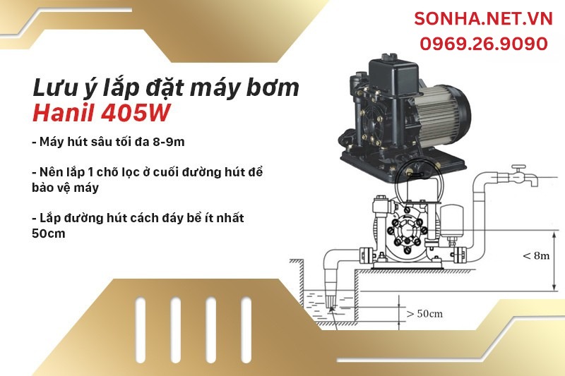 Lưu &yacute; khi lắp đặt v&agrave; t&iacute;nh ứng dụng của m&aacute;y bơm nước Hanil PH-405W