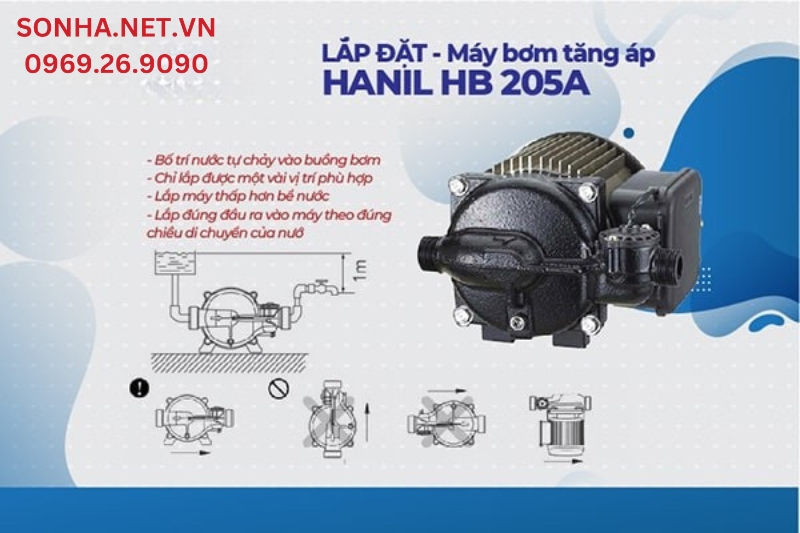 Lưu &yacute; cần biết khi lắp đặt m&aacute;y bơm nước Hanil HB 205A (280W)