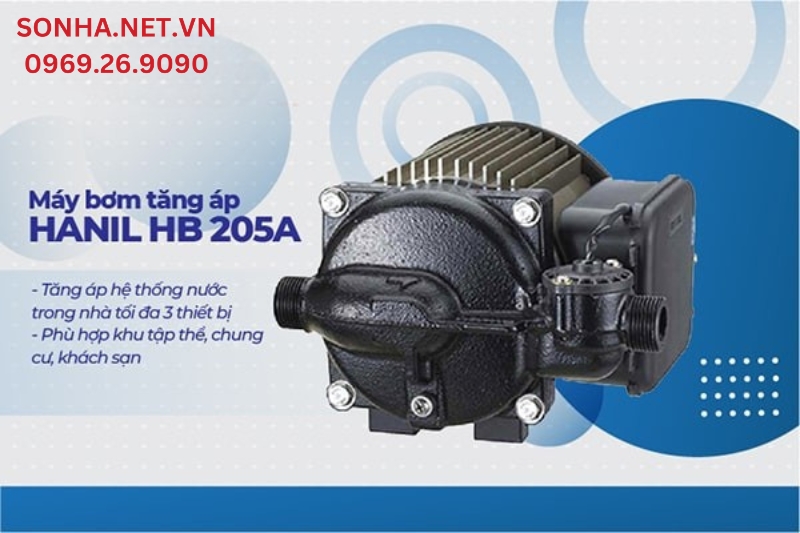 M&aacute;y bơm Hanil HB 205A l&agrave; model nhỏ nhất trong d&ograve;ng tăng &aacute;p điện tử của Hanil