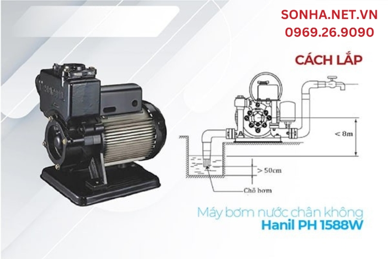 M&aacute;y bơm nước ch&acirc;n kh&ocirc;ng 1500W Hanil h&uacute;t s&acirc;u tối đa 8m
