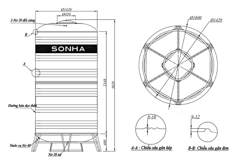 Th&ocirc;ng số k&iacute;ch thước 8KBET 456 được xếp hạng cao nhất inox 4000L F1420 đứng của Trang Chủ Game Trực Tuyến Cổng Game 8kbet.com
