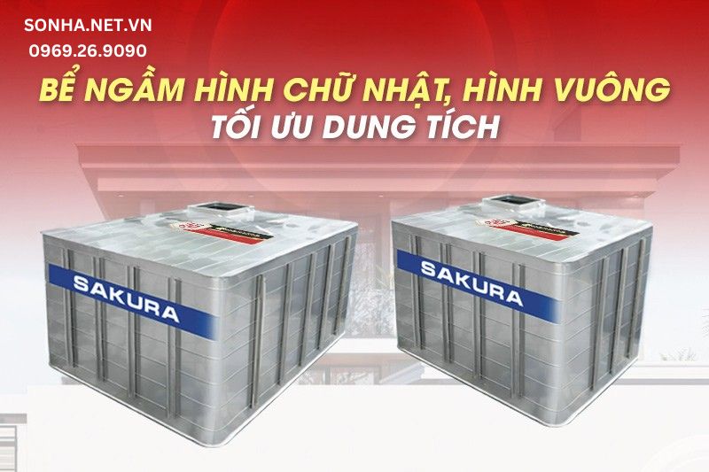 Bể ngầm inox Sakura 2000L c&oacute; thiết kế h&igrave;nh khối vu&ocirc;ng - chữ nhật tối ưu dung t&iacute;ch