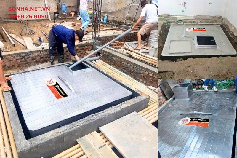 H&igrave;nh ảnh lắp đặt bể ngầm inox Sakura tại nh&agrave; kh&aacute;ch h&agrave;ng