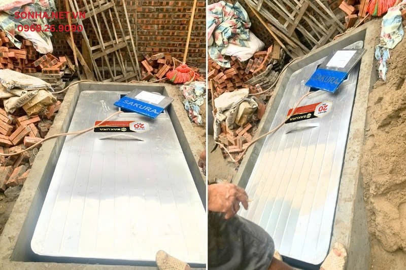 H&igrave;nh ảnh lắp đặt bể ngầm inox Sakura tại nh&agrave; kh&aacute;ch h&agrave;ng