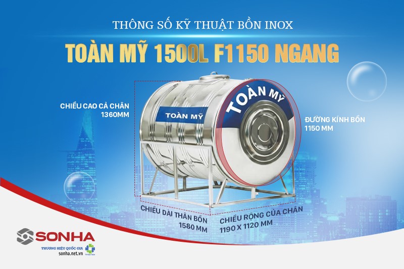 Th&ocirc;ng số kỹ thuật của 8KBET 456 được xếp hạng cao nhất inox To&agrave;n Mỹ 1500L F1150 ngang