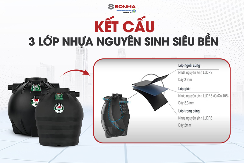 Bể tự hoại Septic Filter 2000L được làm từ chất liệu nguyên sinh siêu bền
