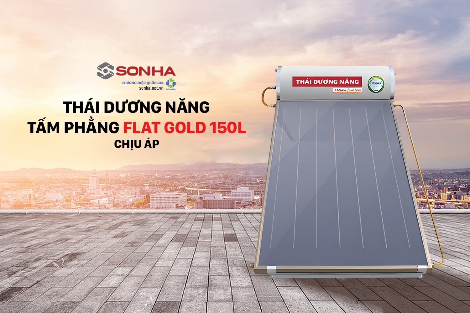 Th&aacute;i dương năng tấm phẳng Flat Gold 150L Chịu &aacute;p
