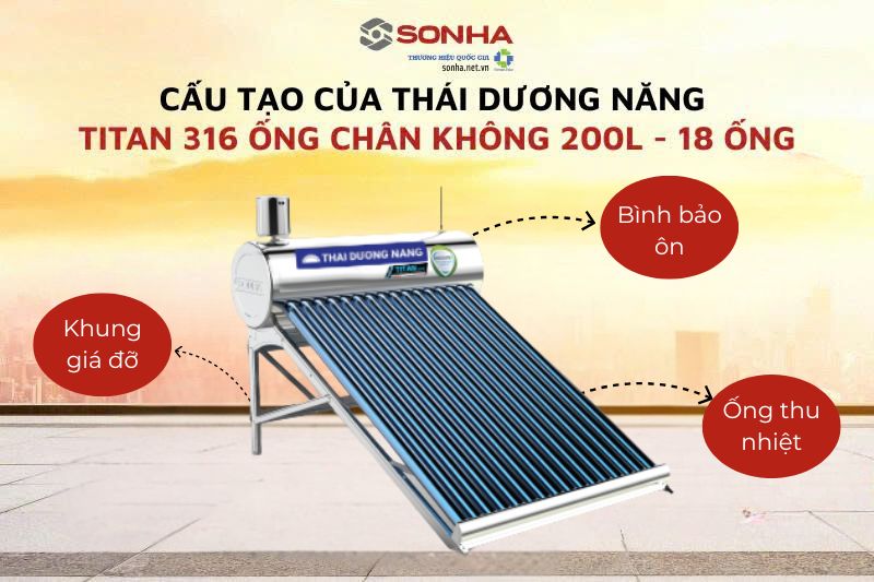 Cấu tạo th&aacute;i dương năng Titan 316 ống ch&acirc;n kh&ocirc;ng