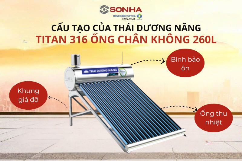 Cấu tạo thái dương năng Titan 316 ống chân không 260L