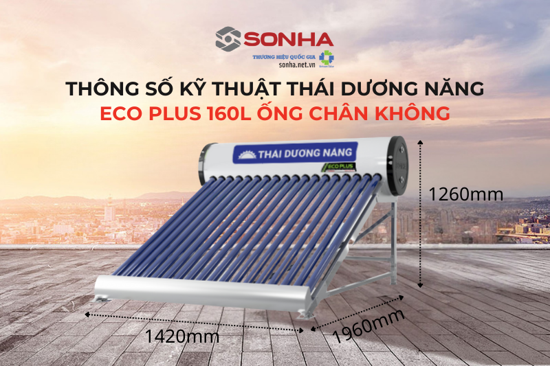 Kích thước thái dương năng ECO 160L ống chân không