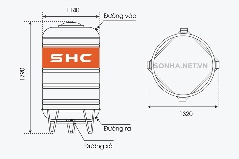 K&iacute;ch thước 8KBET 456 được xếp hạng cao nhất inox SHC 1500l đứng (&Phi;1140)