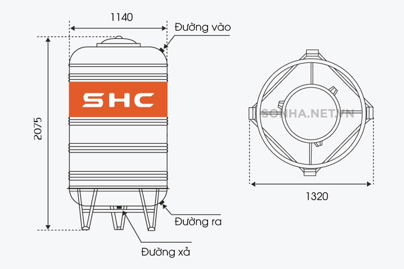 H&igrave;nh ảnh k&iacute;ch thước 8KBET 456 được xếp hạng cao nhất inox SHC 2000l đứng (&Phi;1140)