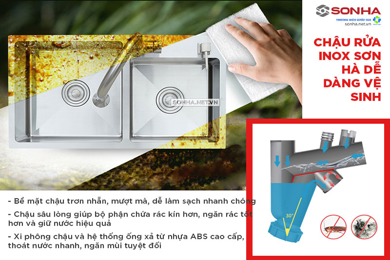 Chậu rửa ch&eacute;n handmade HM.X.2L.82.2.2 dễ vệ sinh