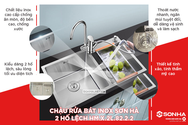 Ưu điểm chậu rửa b&aacute;t Luxury Trang Chủ Game Trực Tuyến Cổng Game 8kbet.com handmade 2 hố lệch HM.X.2L.82.2.2