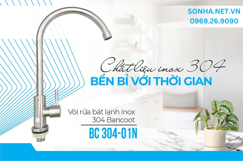 Vòi rửa bát Bancoot BC 304-01N làm từ inox 304 bền bỉ với thời gian