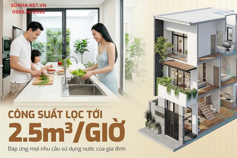 Bộ lọc nước tổng Karofi KTF-332CT c&oacute; c&ocirc;ng suất đạt tới 2500 l&iacute;t/giờ