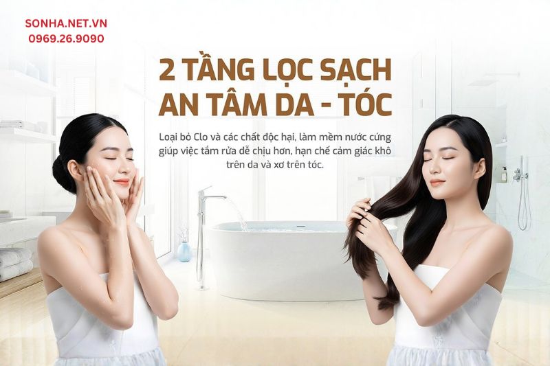 Lọc tổng đầu nguồn Karofi KTF-332CT xử l&yacute; hiệu quả nước cứng, an to&agrave;n cho da t&oacute;c