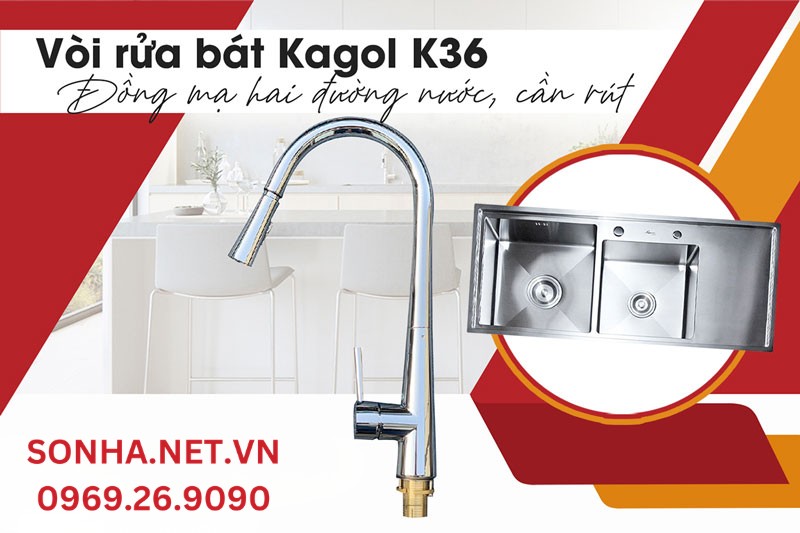 Bộ đ&ocirc;i chậu Bancoot 209RB v&agrave; v&ograve;i Kagol K36 biến ho&aacute; căn bếp hiện đại