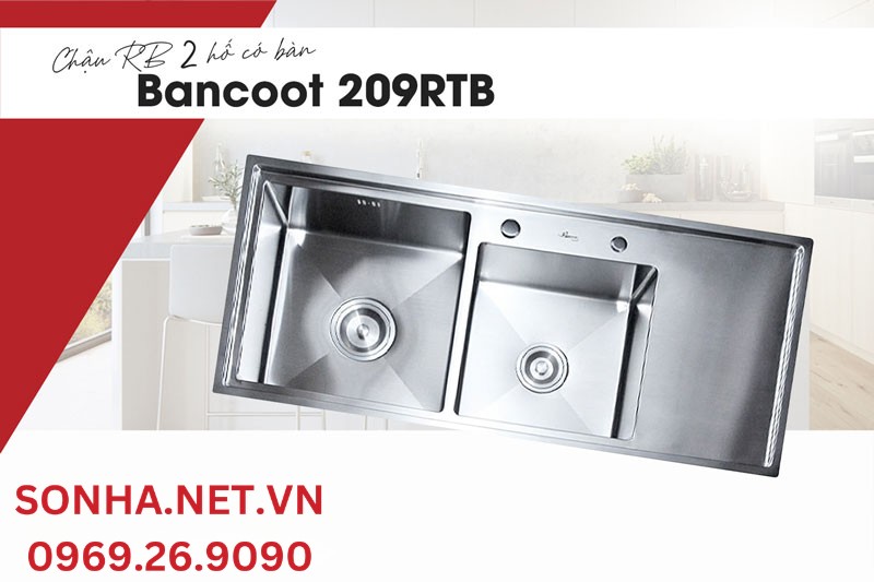 Chậu rửa inox 304 2 hố Bancoot 209RTB bền đẹp, hiện đại