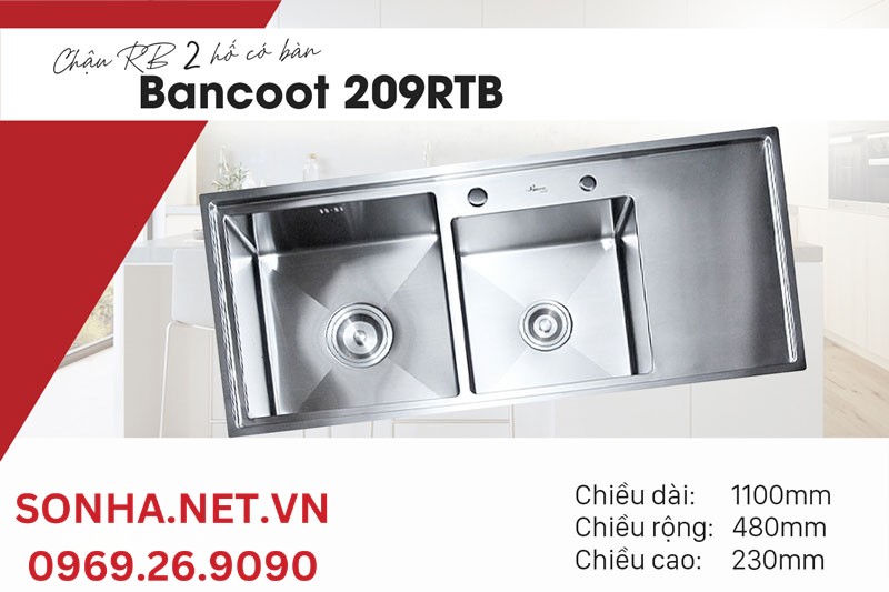 Chậu Bancoot 209RTB thiết kế 2 hố c&oacute; b&agrave;n chờ tiện lợi sử dụng