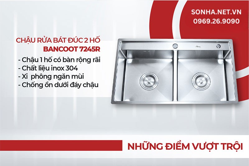 4 ưu điểm vượt trội bồn rửa ch&eacute;n 2 ngăn Bancoot 7245R