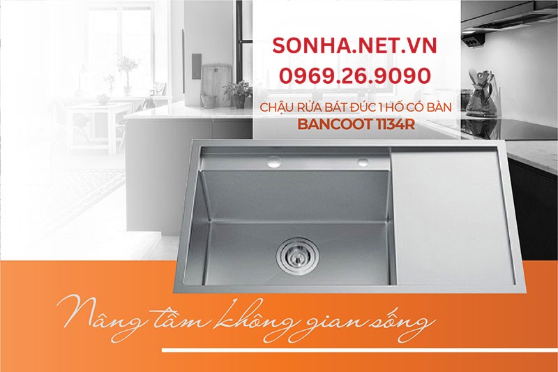 Chậu rửa b&aacute;t 1 hố đ&uacute;c Bancoot 1134R đơn giản, hiện đại
