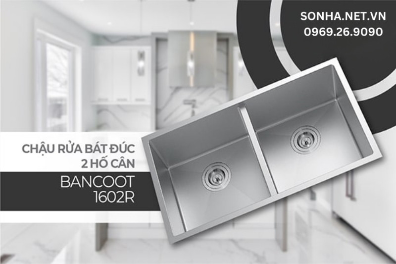 H&igrave;nh ảnh chậu rửa b&aacute;t 2 hố c&acirc;n Bancoot 1602R