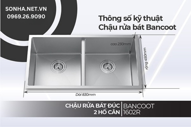 K&iacute;ch thước chậu rửa b&aacute;t Bancoot 1602R