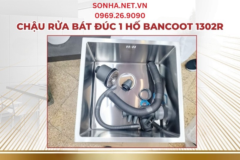 H&igrave;nh ảnh thực tế của chậu rửa b&aacute;t đ&uacute;c 1 hố Bancoot 1302R