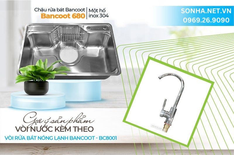 Gợi &yacute; lắp đặt căn bếp chậu HQ Bancoot 680 v&agrave; v&ograve;i Bancoot BC 304-01N