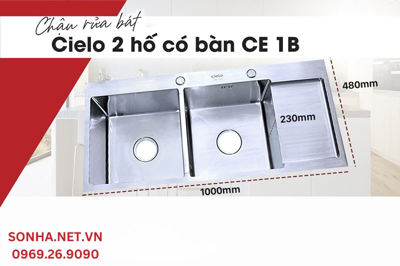 Chậu rửa b&aacute;t đ&uacute;c inox 304 2 hố Cielo CE 1B ph&ugrave; hợp 8Kbet888 cá cược thể thao 4-5 người