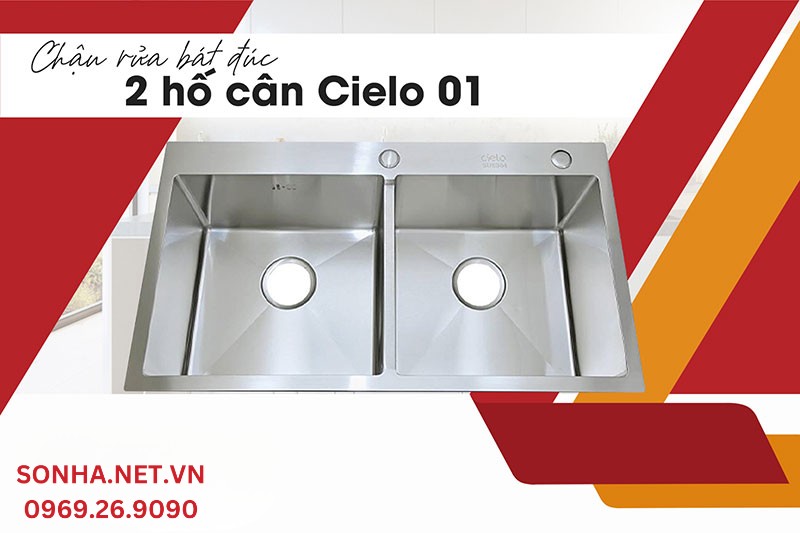 Chậu rửa b&aacute;t đ&uacute;c 2 hố c&acirc;n Cielo 01 hiện đại ph&ugrave; hợp căn bếp Việt