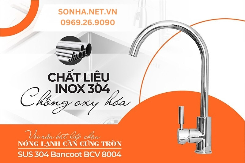 V&ograve;i BCV 8004 l&agrave;m từ inox 304 n&ecirc;n bền đẹp l&acirc;u, dễ d&agrave;ng vệ sinh