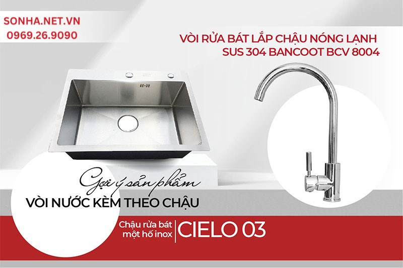 Bộ đôi chậu Cielo 03 tuyệt vời sử dụng cùng vòi Bancoot BCV 8004