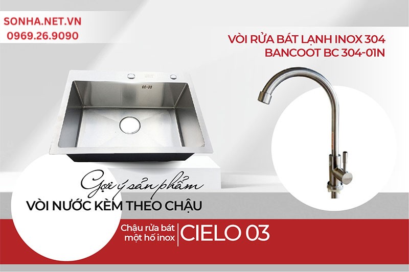 Chậu Cielo 03 kết hợp hoàn hảo với vòi Bancoot BC 304-01N