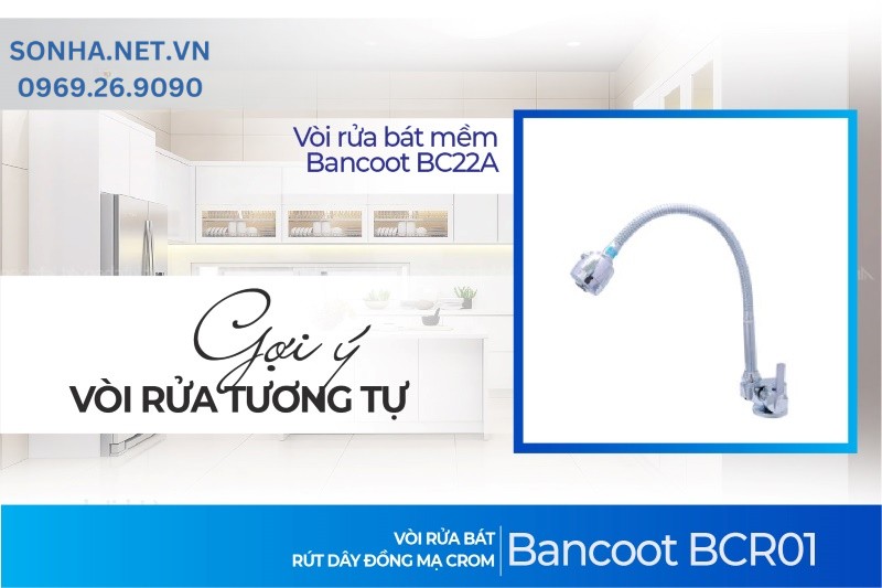 Vòi rửa bát lạnh Bancoot cần mềm đồng mạ crom BC22A