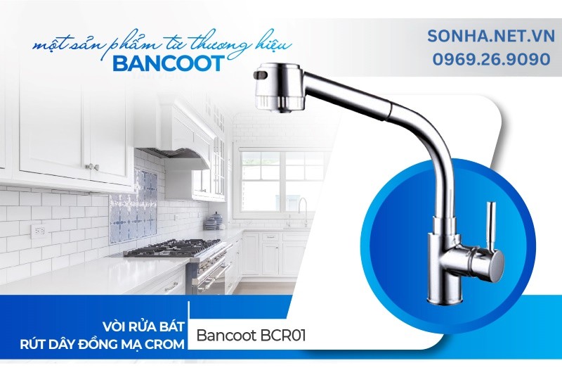 Vòi rửa bát rút dây đồng mạ crom Bancoot BCR01
