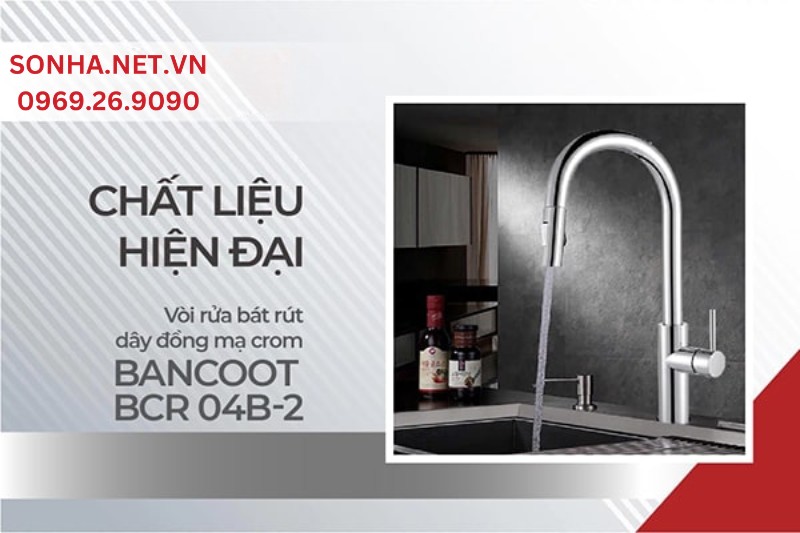 Chất liệu vòi rửa bát rút dây Bancoot BCR 04B-2 cao cấp tạo độ sáng bóng, không hoen gỉ