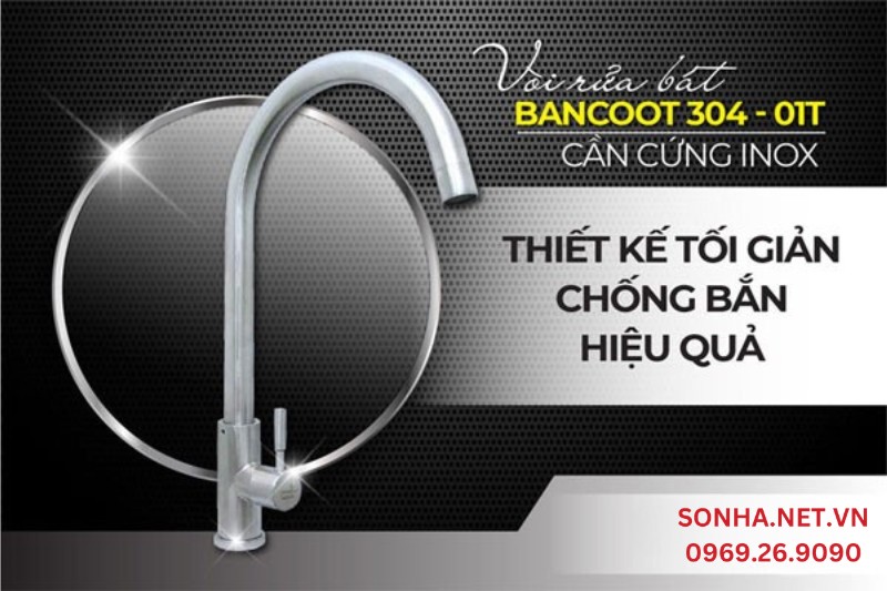 V&ograve;i nước rửa ch&eacute;n Bancoot 304-01T thiết kế tối giản, chống bắn hiệu quả