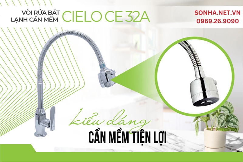 V&ograve;i rửa ch&eacute;n lạnh Cielo CE 32A cần mềm tiện lợi sử dụng
