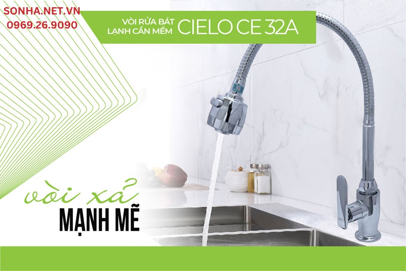 V&ograve;i rửa b&aacute;t cần mềm Cielo CE 32A xả nước mạnh mẽ